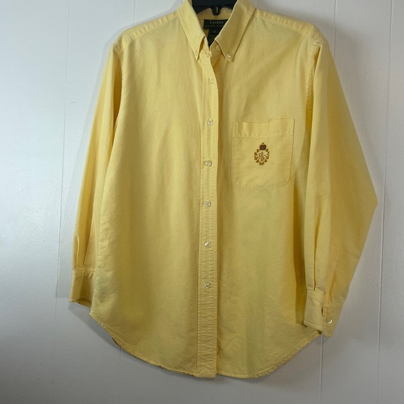women’s Yellow Button-Up Shirt with Embroidered Crest Ralph Lauren Size 10 - Picture 9 of 13
